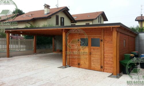Деревянный навес с хозблоком 13